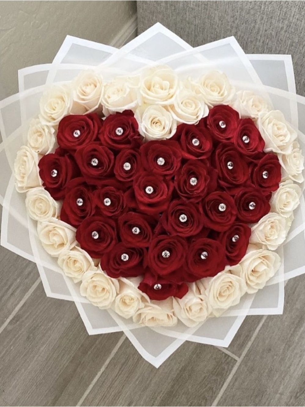 Heart-Shaped Red & Cream Rose Arrangement